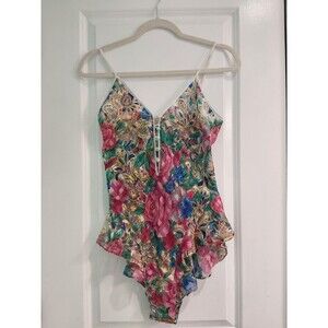 Vtg 90s Victoria's Secret Gold Label Floral Teddy Bodysuit Chiffon Lurex Small